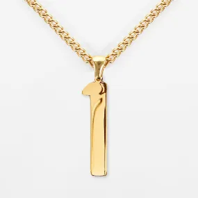 1 Number Pendant with Chain Kids Necklace - Gold Plated Stainless Steel