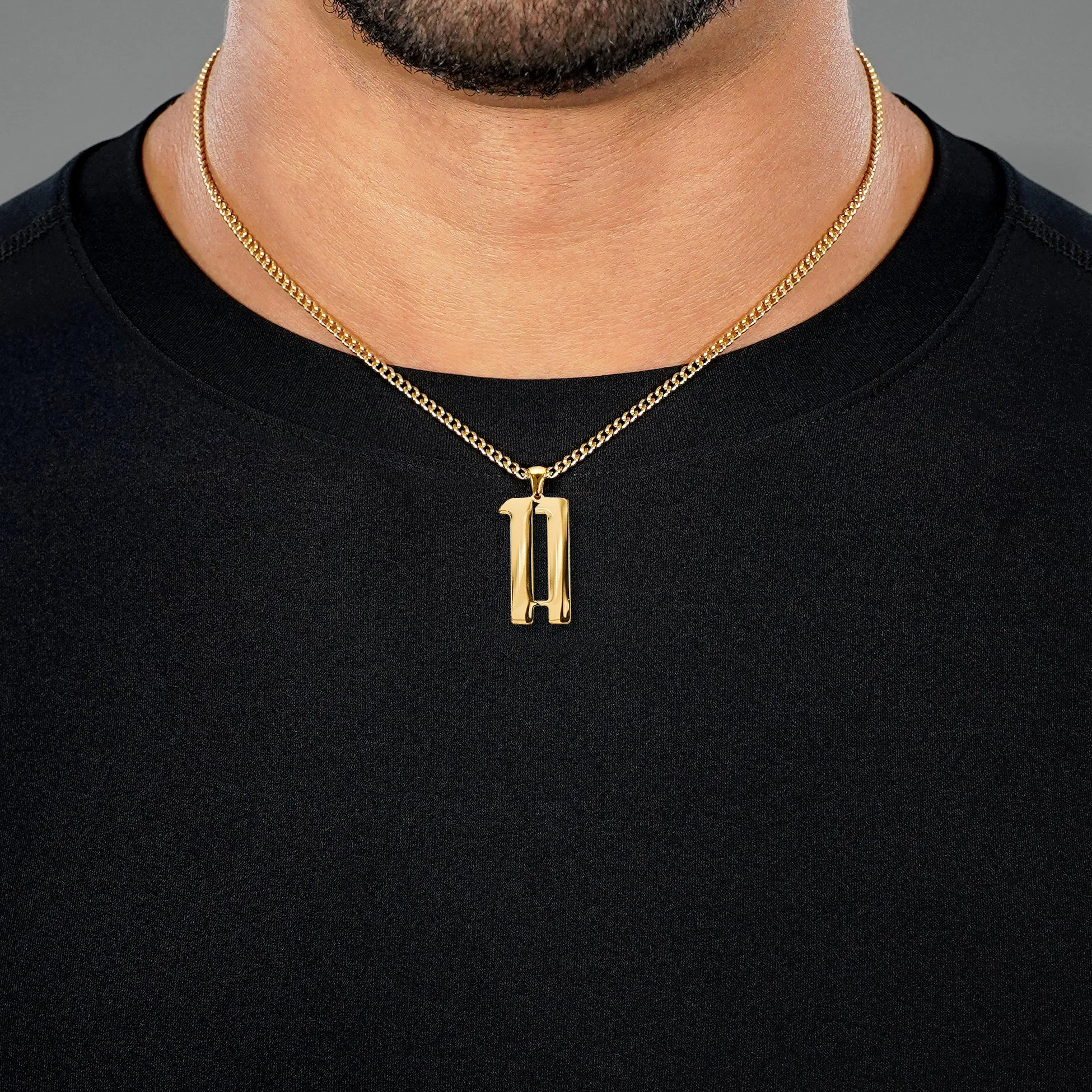 11 Number Pendant with Chain Necklace - Gold Plated Stainless Steel