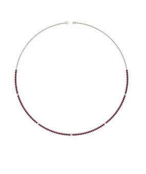 14k Three Prong Ruby and Diamond Tennis Necklace